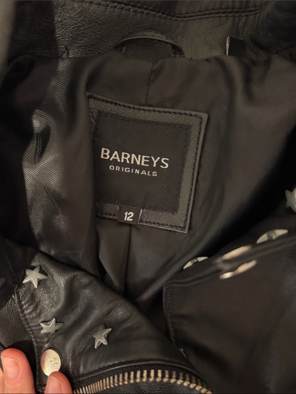 Barneys New York Black Leather Fringe Star-Stud Moto Jacket - Picture 2 of 3
